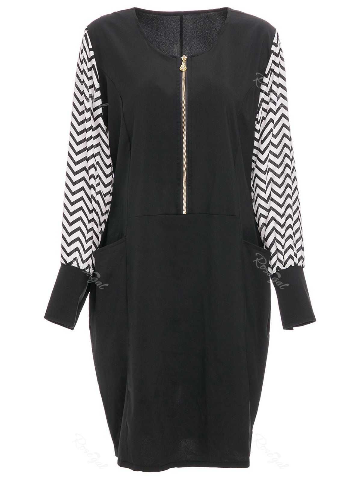 

Fashionable Long Sleeve Zigzag Women's Plus Size Dress, Black