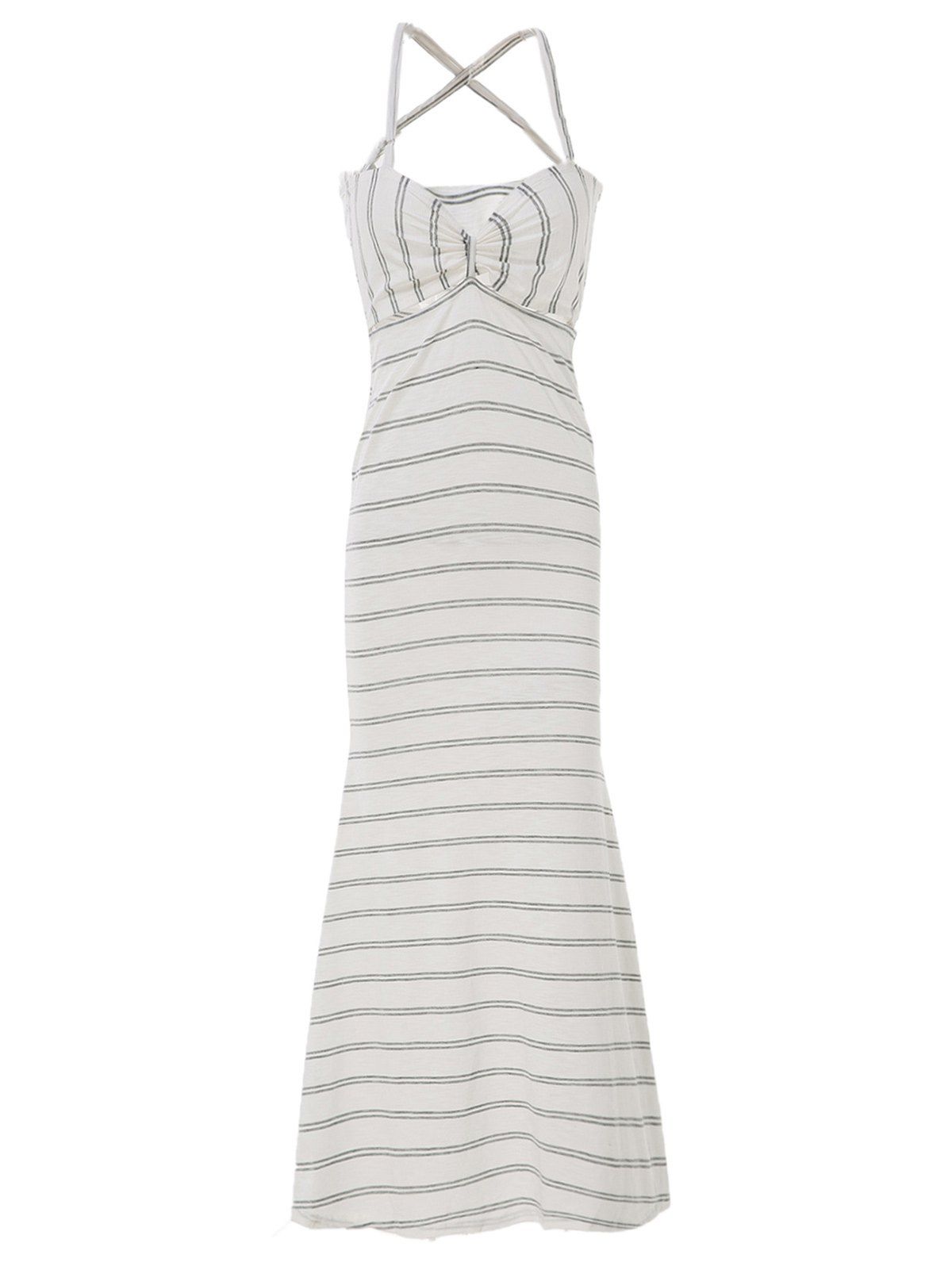White Xl Striped Long Criss Cross Fitted Tight Slip Dress | RoseGal.com