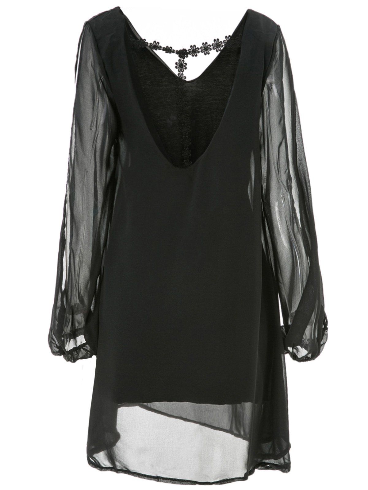 black long sleeve backless gown