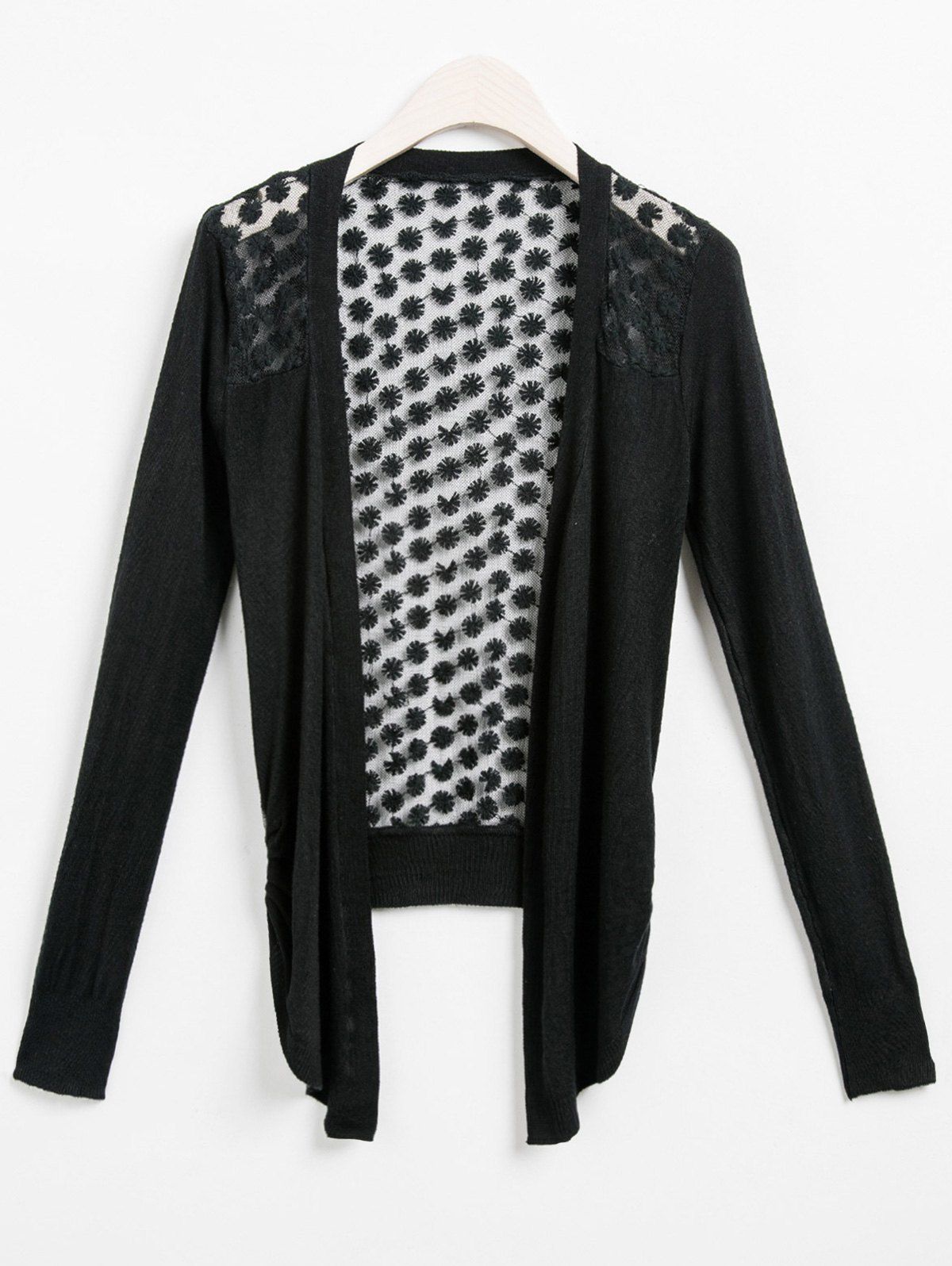 

Candy Color Sweet Women Lady Girl Floral Hollow Thin Knitting Cardigan Blouse, Black