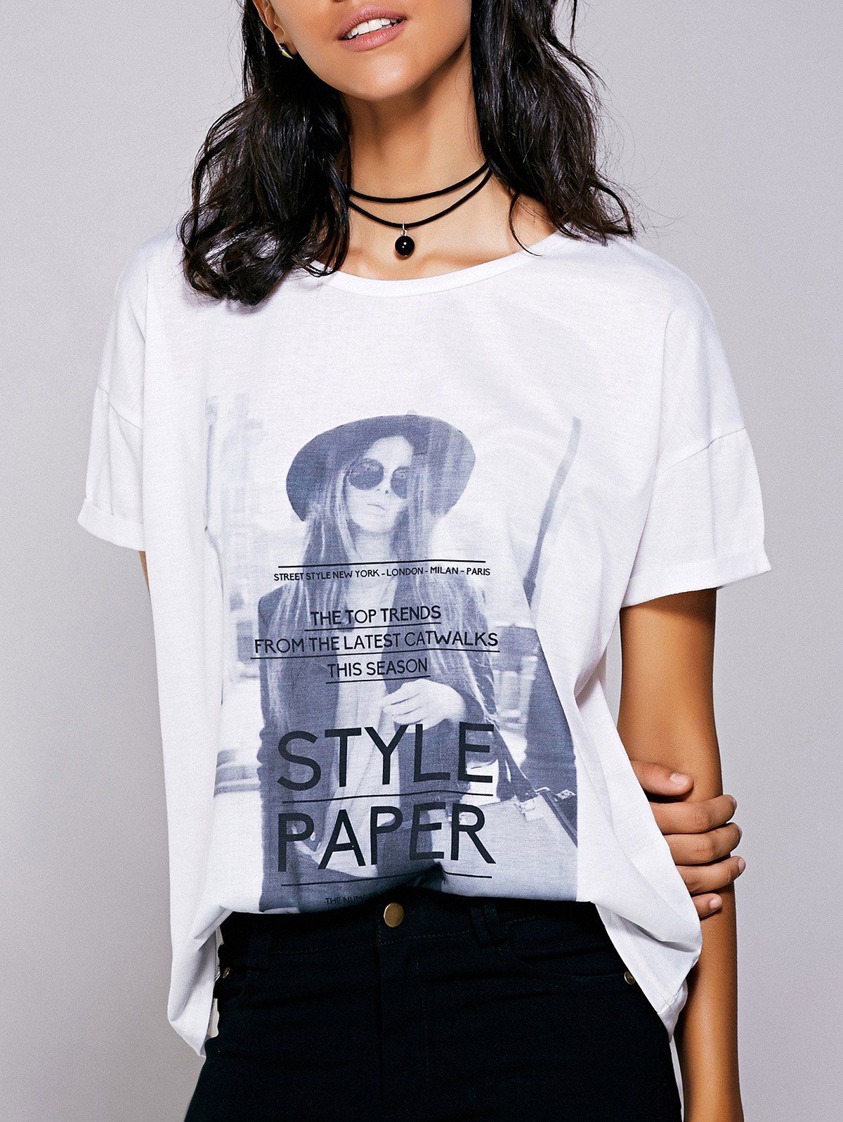 

Casual Short Sleeves Figure Print T-Shirt For Women, White