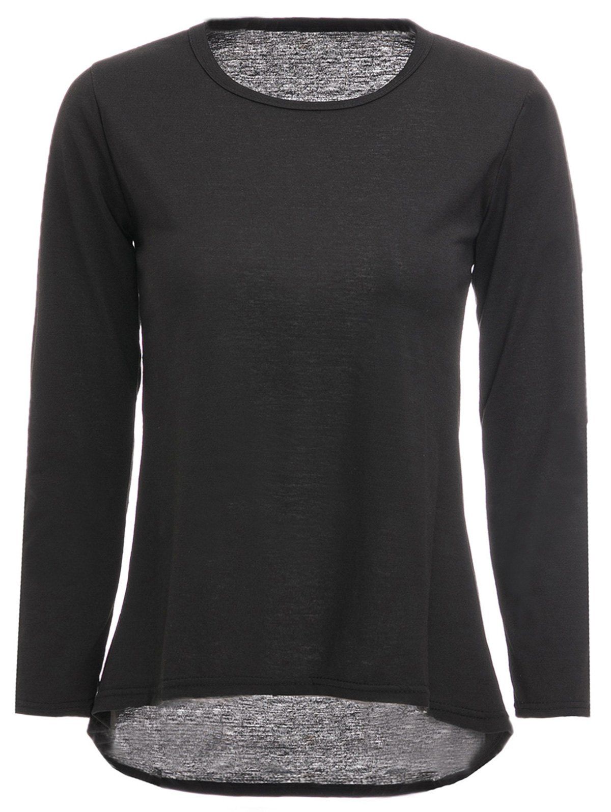 Black One Size Round Neck Plain Long Sleeve T-shirt | RoseGal.com