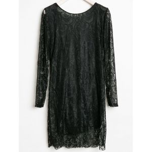 

Solid Color Long Sleeve Round Collar Backless Packet Buttock Women's Dress, Black