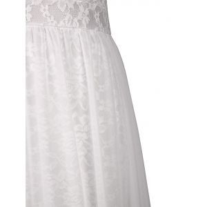 White S Low Cut Lace Panel Long Formal Prom Dress | RoseGal.com