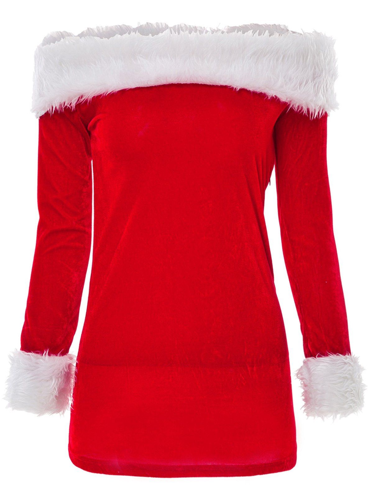 

Charming Boat Neck Long Sleeve Downy Dress For Women, Red