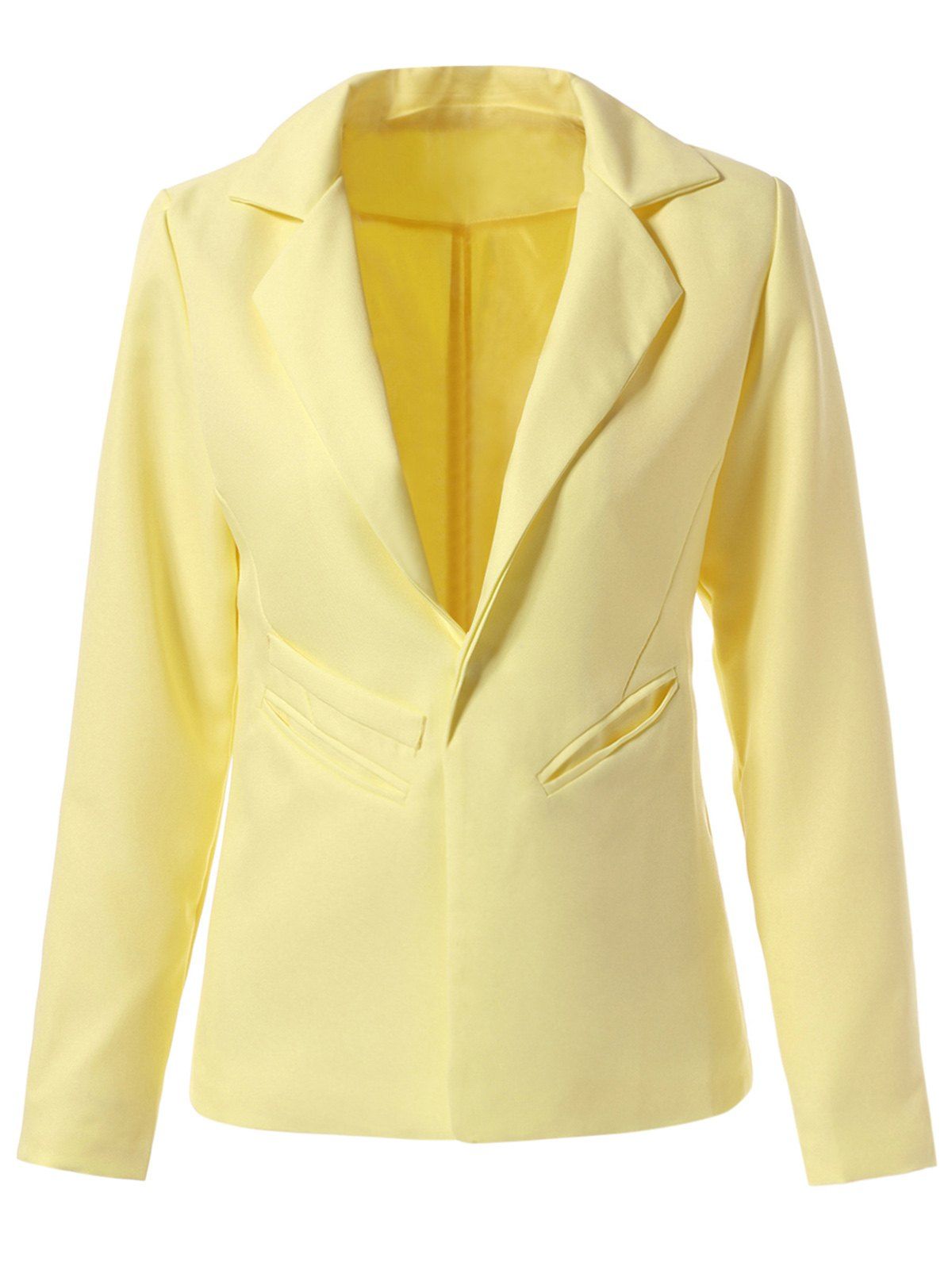 2018 Elegant Lapel Neck Long Sleeve Solid Color Blazer For Women In Light Yellow S 3217