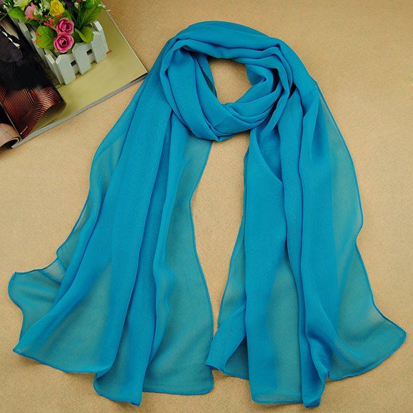 

Chic High Quality Solid Color Chiffon Scarf For Women, Lake blue