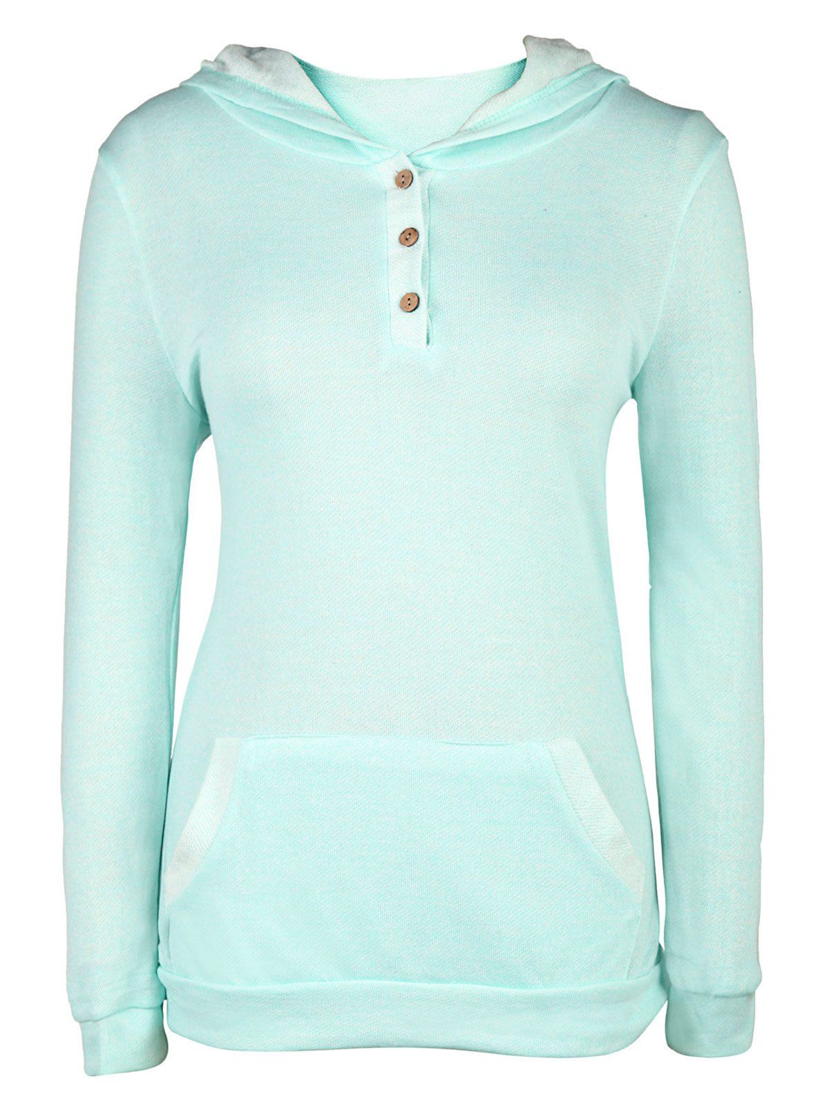 

Stylish Hooded Long Sleeve Pocket and Button Design Women's Hoodie, Green