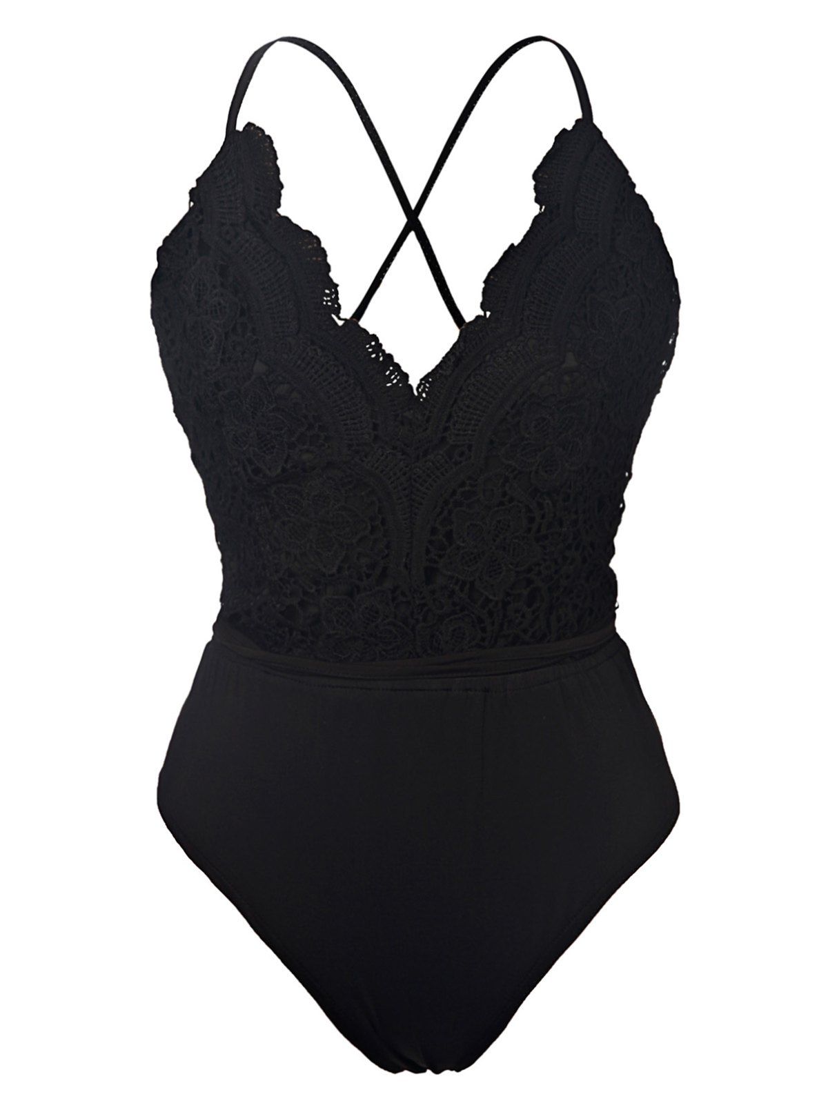 

Crochet Flower Bodice One Piece Swimsuit, Black