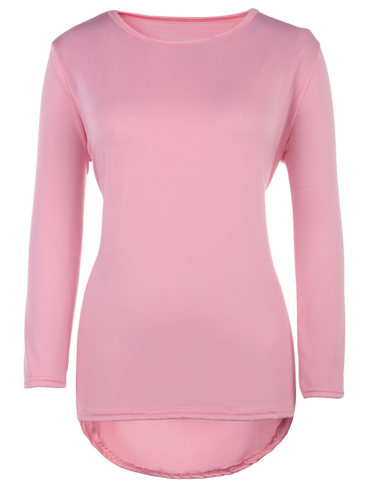 [25% OFF] Jewel Neck Long Sleeve Plain Asymmetrical T-Shirt | Rosegal