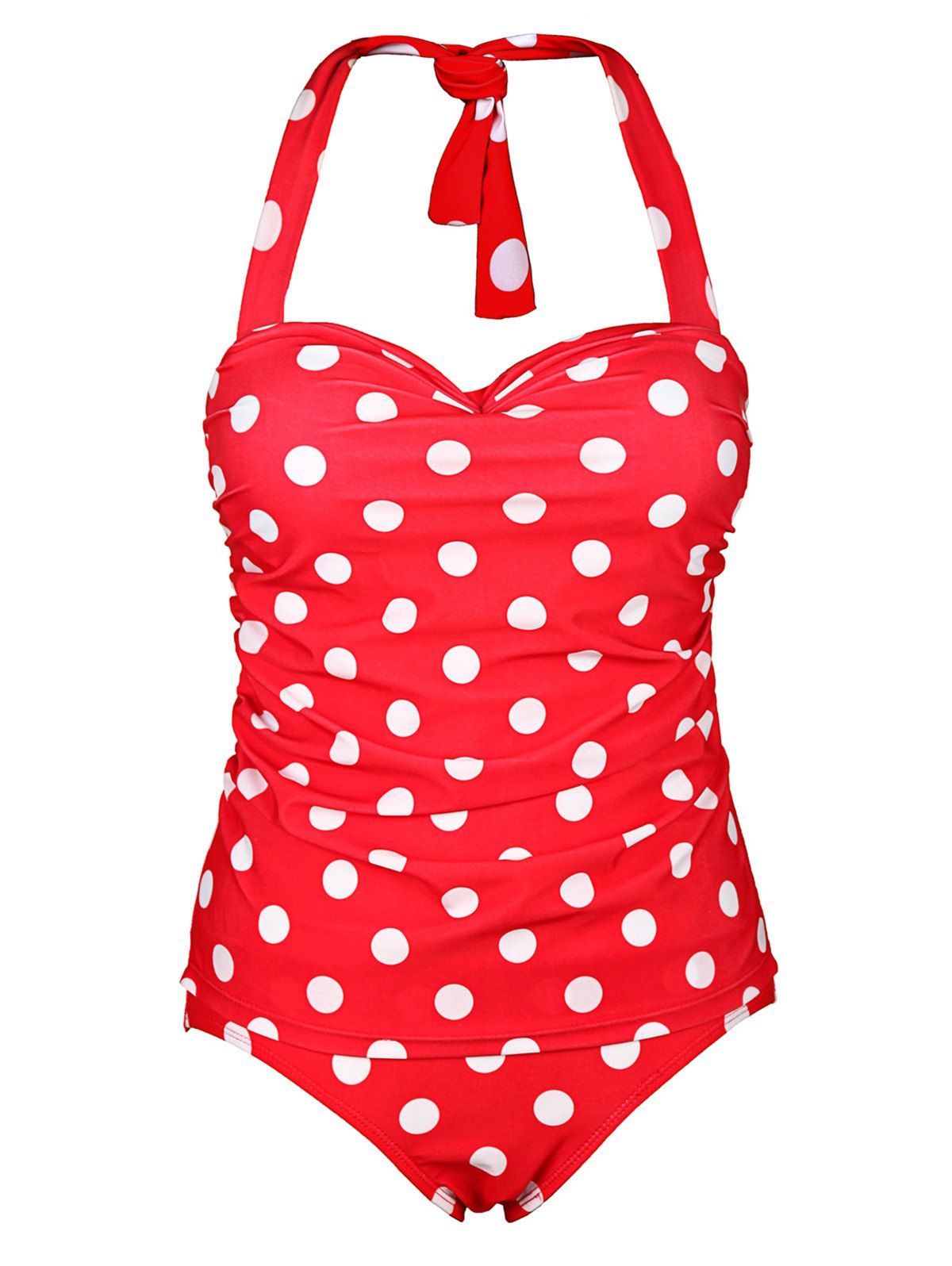 Red Xl Chic Halter Polka Dot Ruffled One-piece Women's Swimwear ...