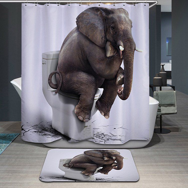 

Thicken Waterproof 3D Elephant Toilet Pattern Shower Curtain, White