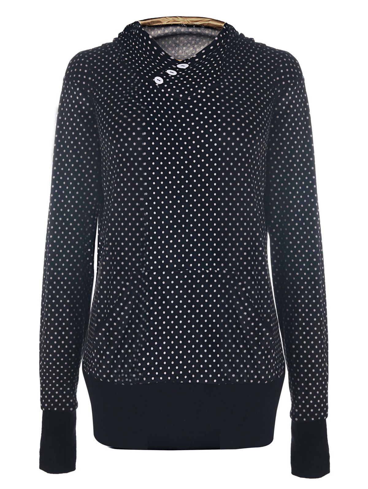 

Chic Hooded Long Sleeve Polka Dot Pocket Design Women's Hoodie, Black