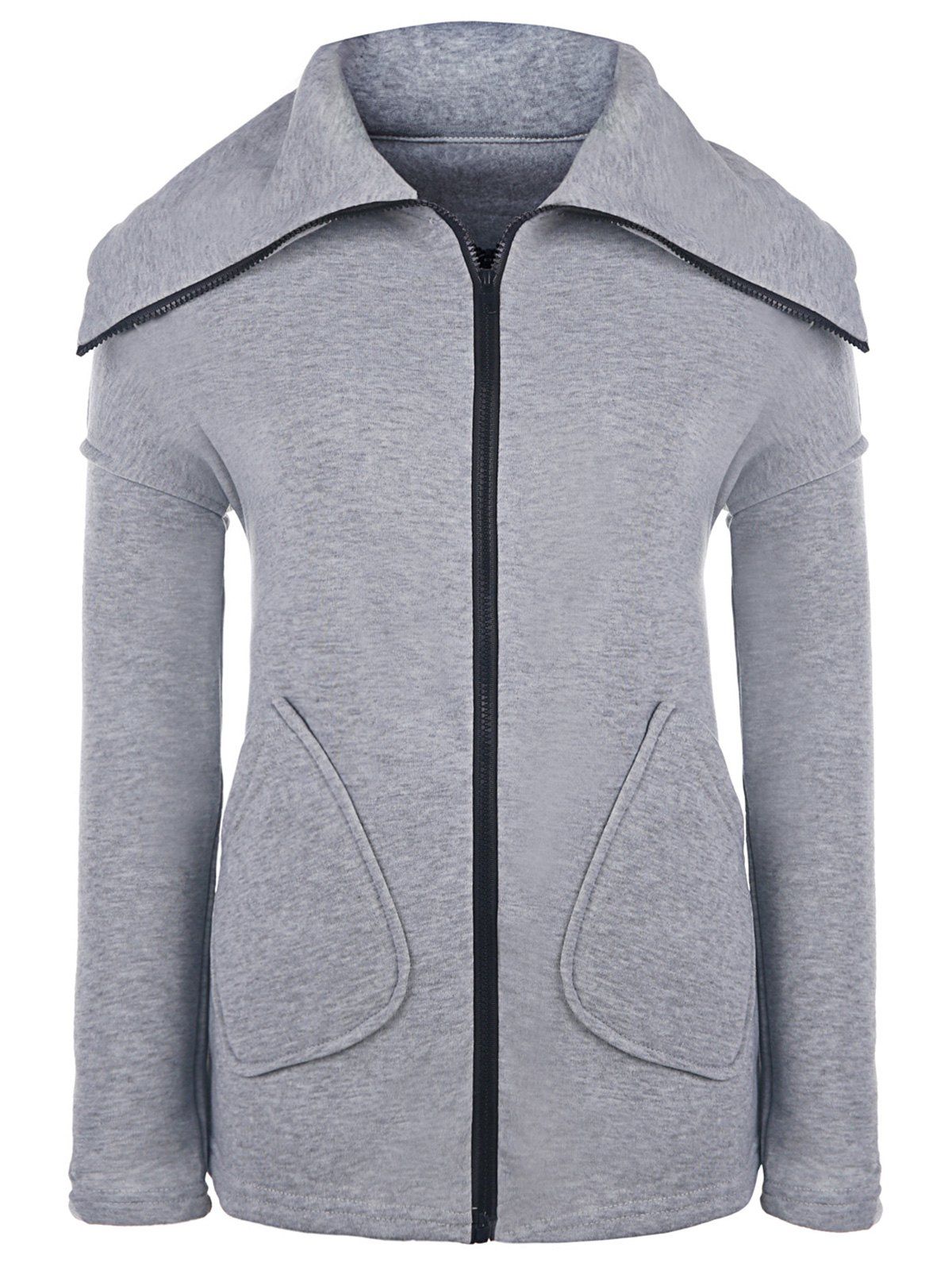 New Stylish Thick Turtleneck Pocket Design Zip Up Jacket For Women  