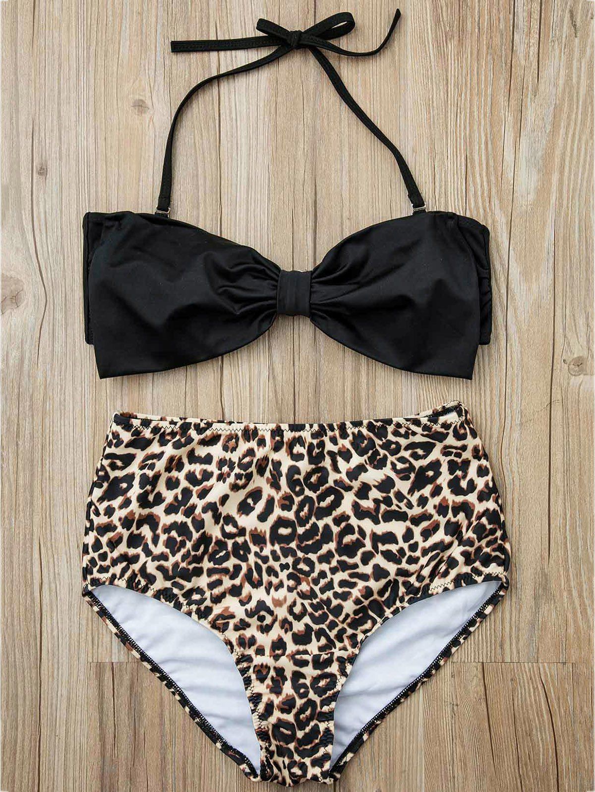 [57 OFF] Chic Halter Leopard Print Bowknot Design HighWaisted Women's Bikini Set Rosegal