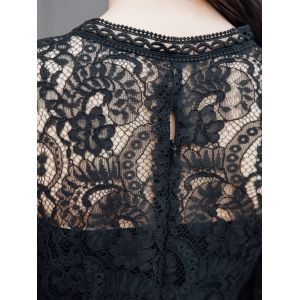 Black S Stylish See-through Crochet-trim Lace Dress For Women | RoseGal.com