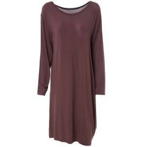 

Fashionable Skew Neck Solid Color Long Sleeve Loose Dress For Women, Dun