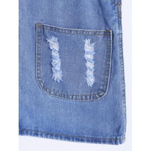 Blue S Chic Pocket Design Frayed Women's Denim Overall Dress | RoseGal.com