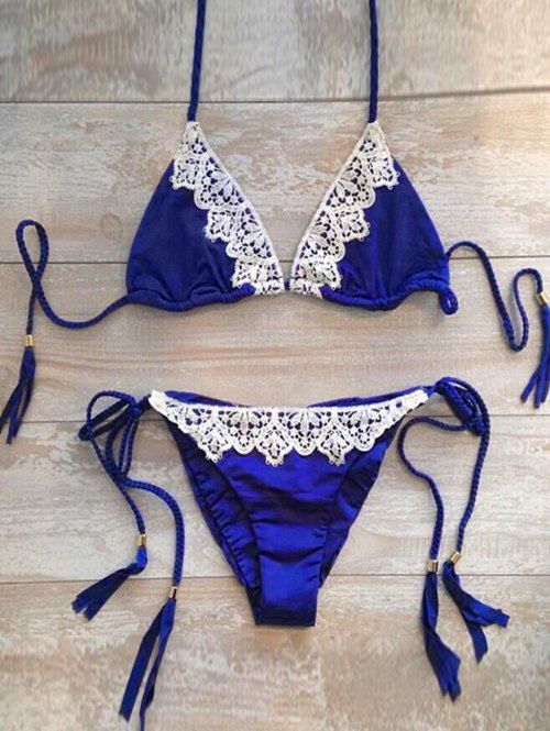 Off Contrast Lace Braided String Bikini Set Rosegal