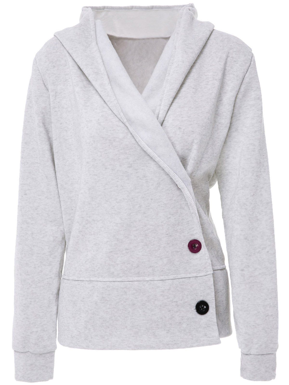 

Single Breasted Hooded Casual Hoodie, Light gray