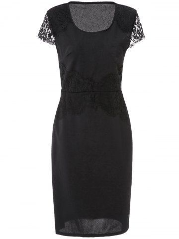 Black 2xl Noble Scoop Neck Short Sleeve Plus Size Lace Spliced Women's ...