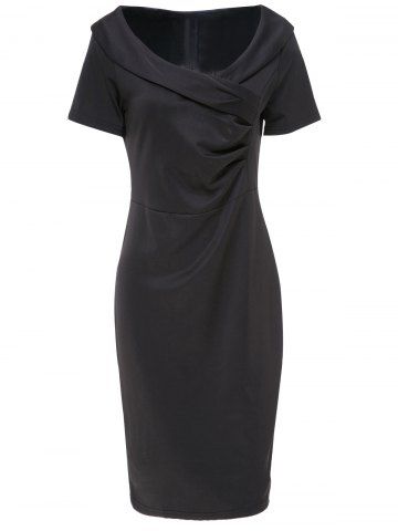 [52% OFF] Elegant V-Neck Black Short Sleeve Dress For Women | Rosegal
