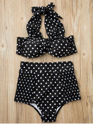 2018 Casual Halter Polka Dot Print Bikini Set For Women In Black L ...