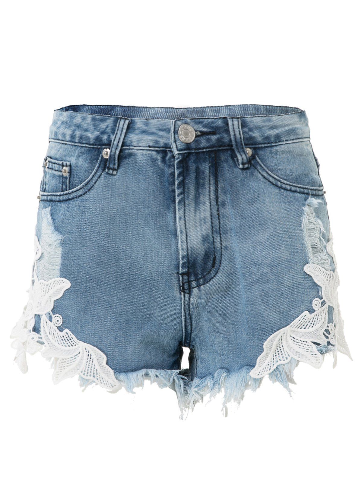 Best High-Waisted Lace Spliced Ripped Jean Shorts  