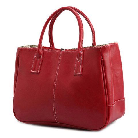 

Concise Candy Color and PU Leather Design Tote Bag For Women, Red