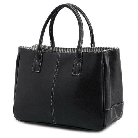 

Concise Candy Color and PU Leather Design Tote Bag For Women, Black