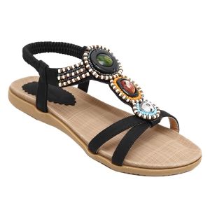 Beaded T-Strap Bohemian Style Flat Sandals