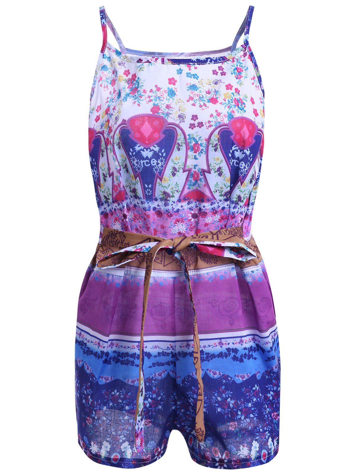 

Bohemian Spaghetti Strap Print Romper For Women, Plum