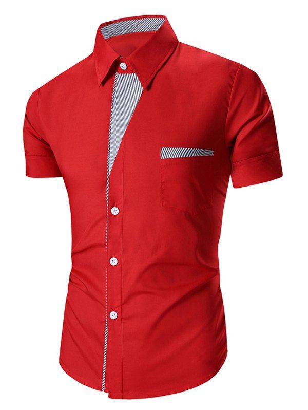[23% OFF] Turn Down Collar Stripes Printed Short Sleeve Shirt For Men ...