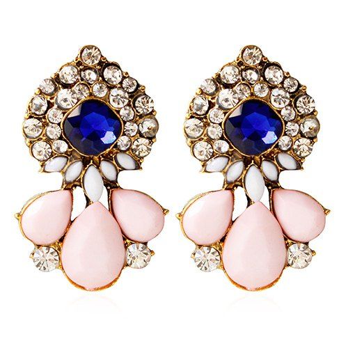 Store Pair of Vintage Rhinestone Water Drop Embellished Earrings For Women  