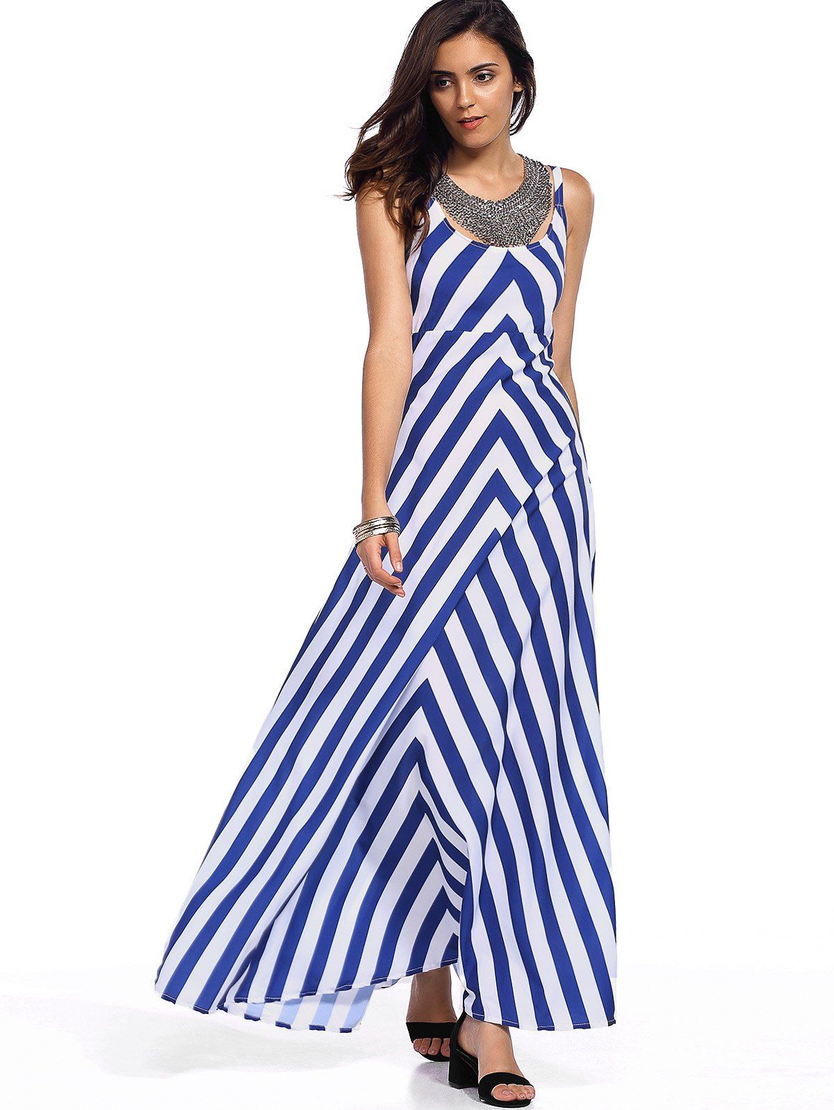 [56% OFF] Sleeveless Zig Zag Empire Waist Maxi Tank Dress | Rosegal