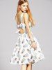 Stylish Women's V Neck Hollow Out Pineapple Print Dress -  