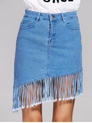 [46% OFF] Chic High-Waisted Fringed Women's Denim Skirt | Rosegal