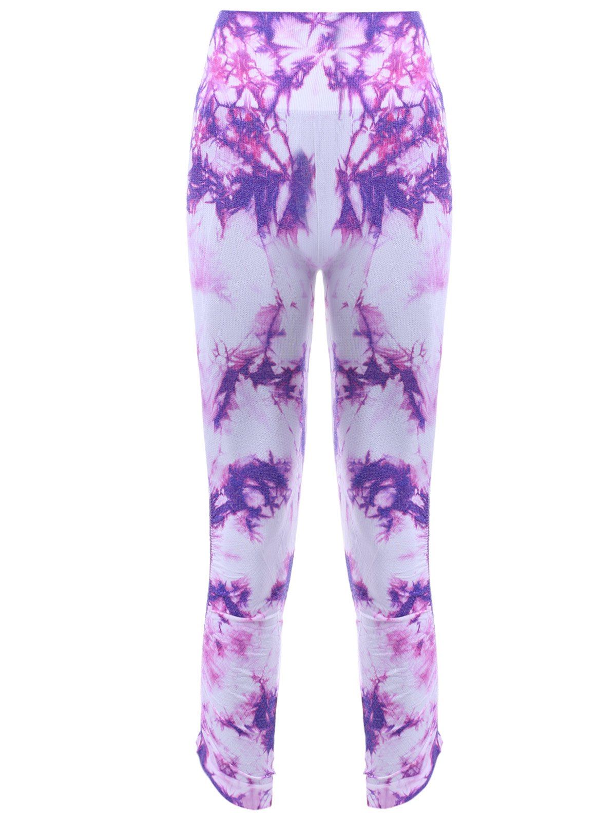 

Sports Elastic Waist Tie Dyed Women's Cropped Leggings, Purple