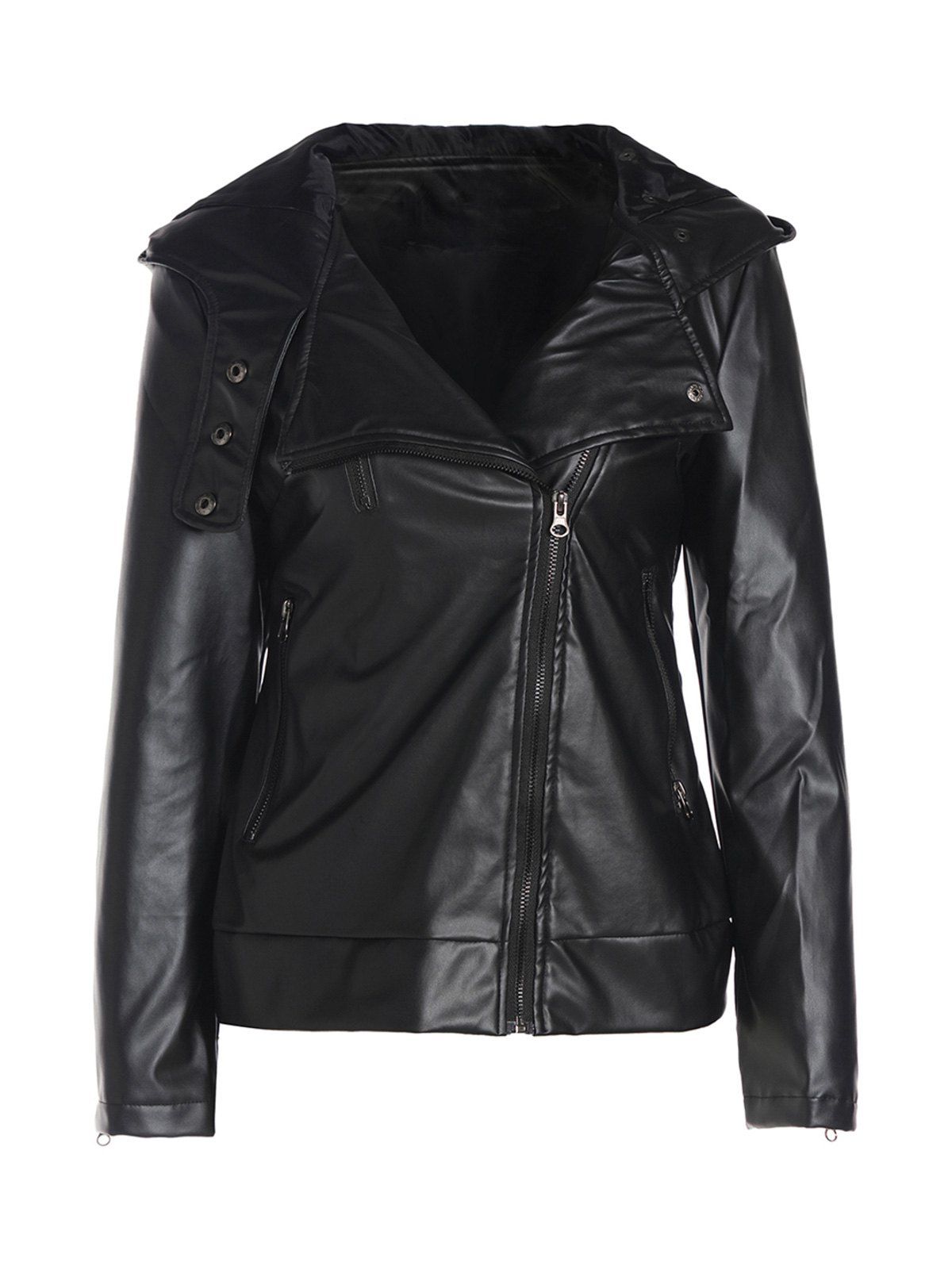 

Long Sleeve PU Leather Jacket, Black
