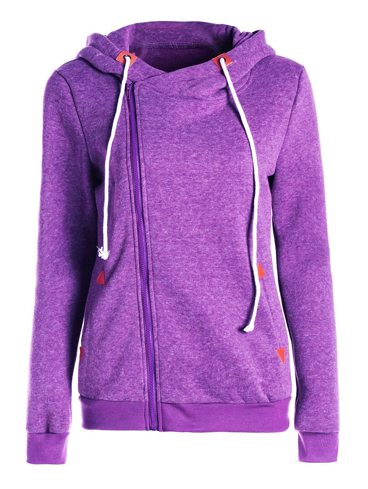 

Stylish Hooded Skew Zippered Thick Long Sleeve Hoodie For Women, Purple