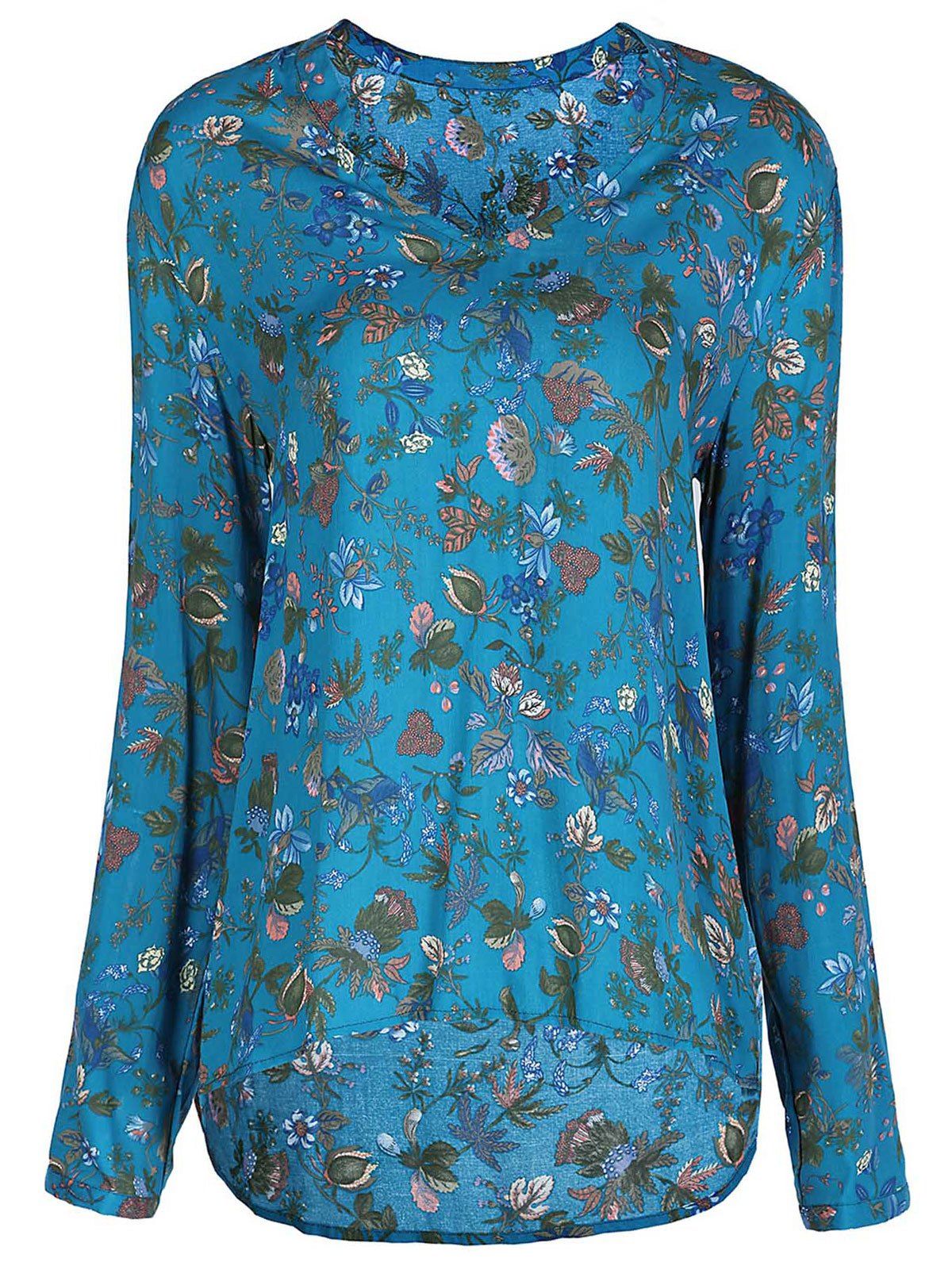 v neck loose fitting floral printed blouses