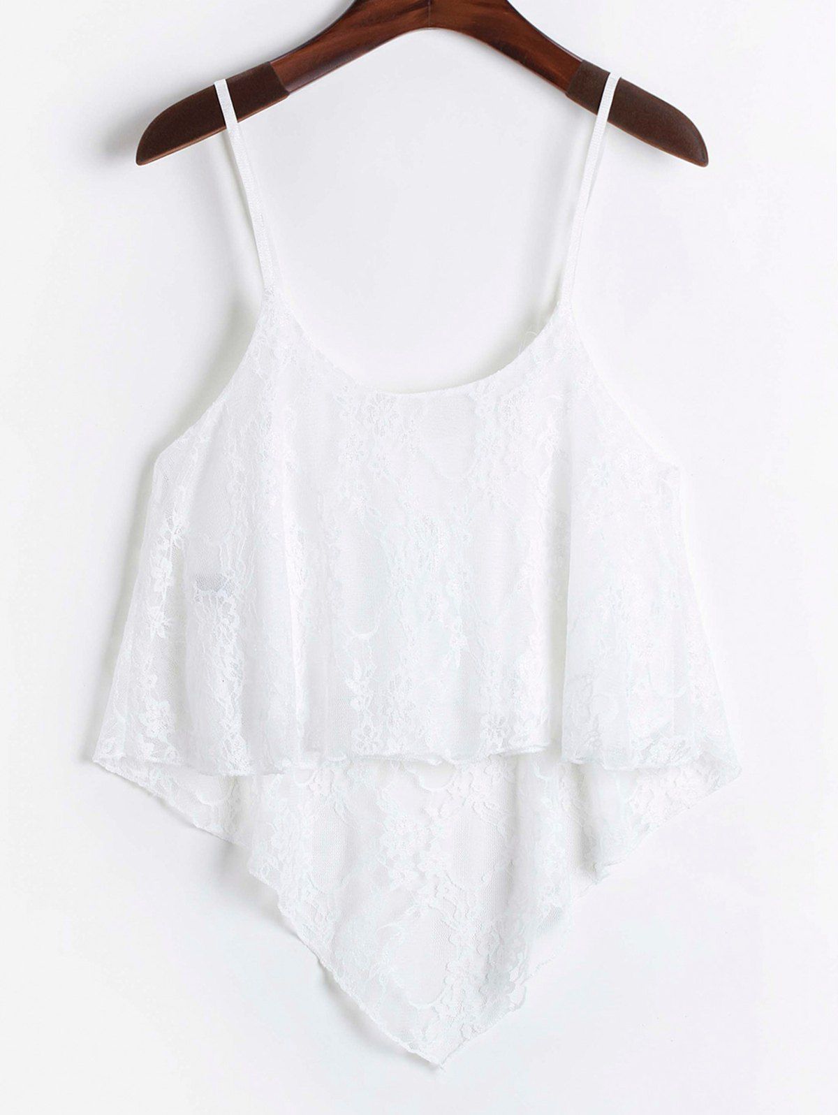 [29% OFF] Stylish Spaghetti Strap Sleeveless White Lace Tank Top For ...