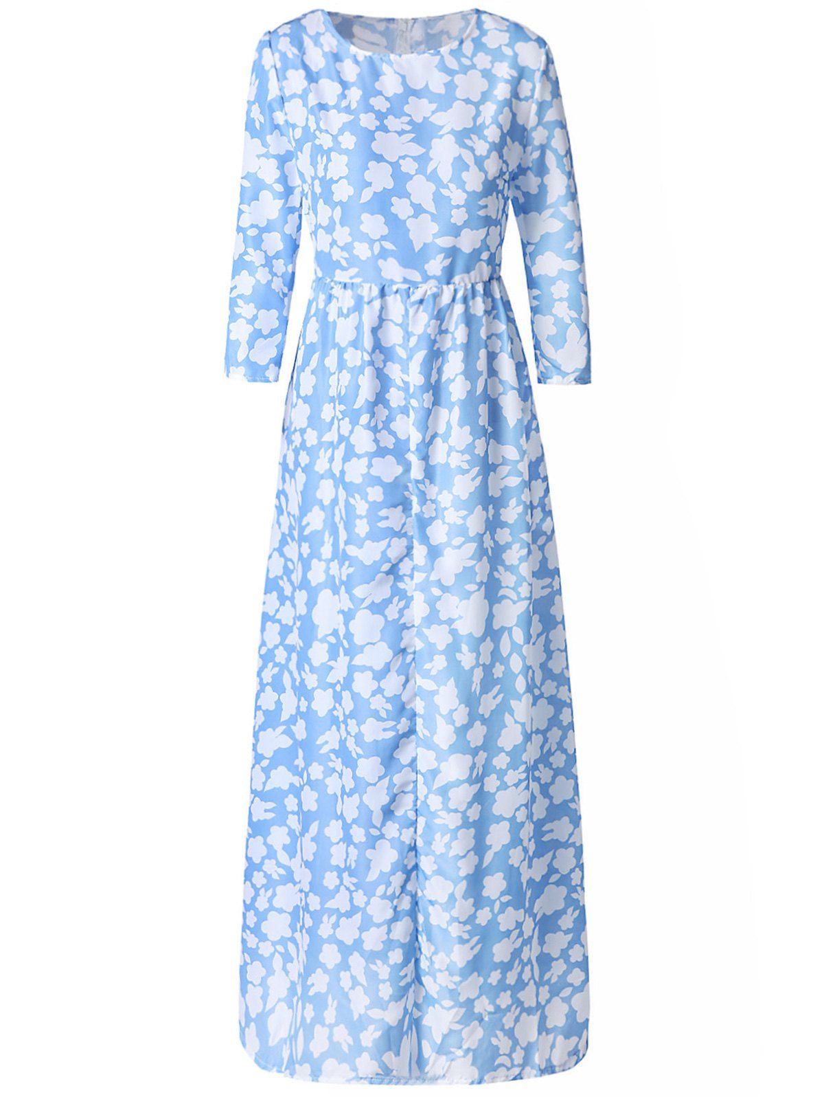 round neck printed maxi dress