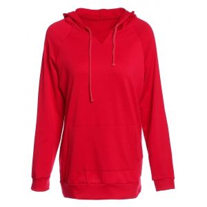 

Trendy Hooded Long Sleeve Solid Color Pocket Design Women's Hoodie, Red