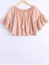 Simple Off The Shoulder Tassel Tie Short Sleeves Blouse For Women -  