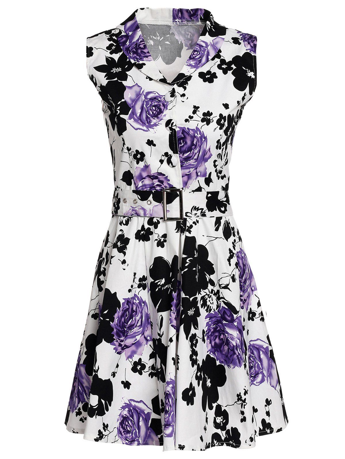 [26% OFF] Retro Turn-Down Collar Sleeveless Floral Print Women's Dress ...