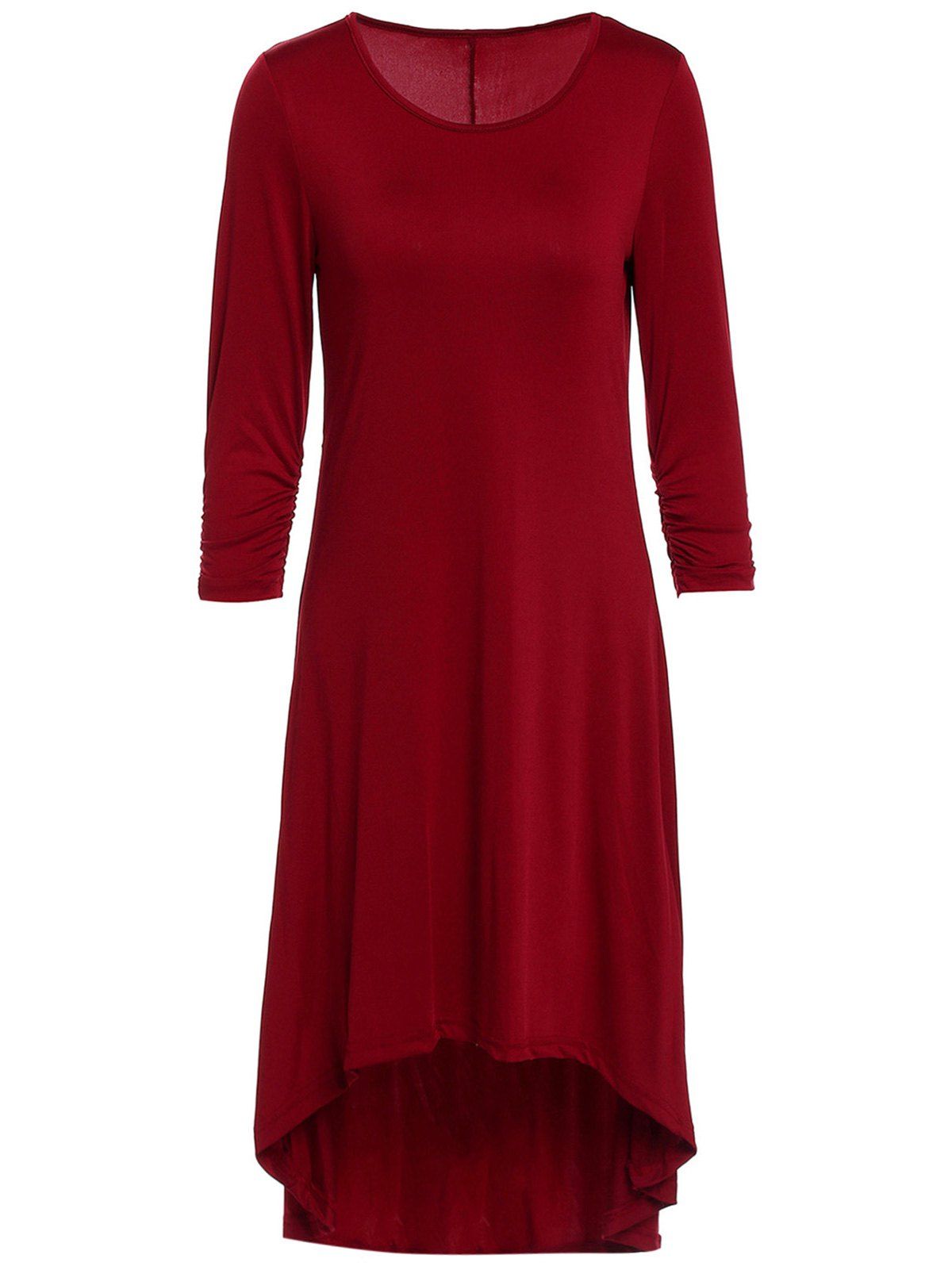 [56% OFF] Casual Scoop Neck 3/4 Sleeve Solid Color Asymmetric Dress For ...