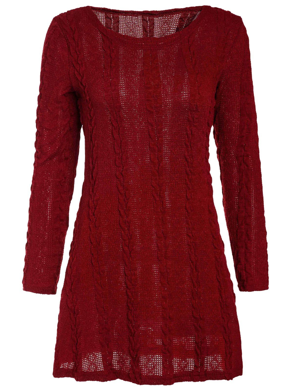 

Scoop Neck A-Line Long Sleeve Dress, Wine red