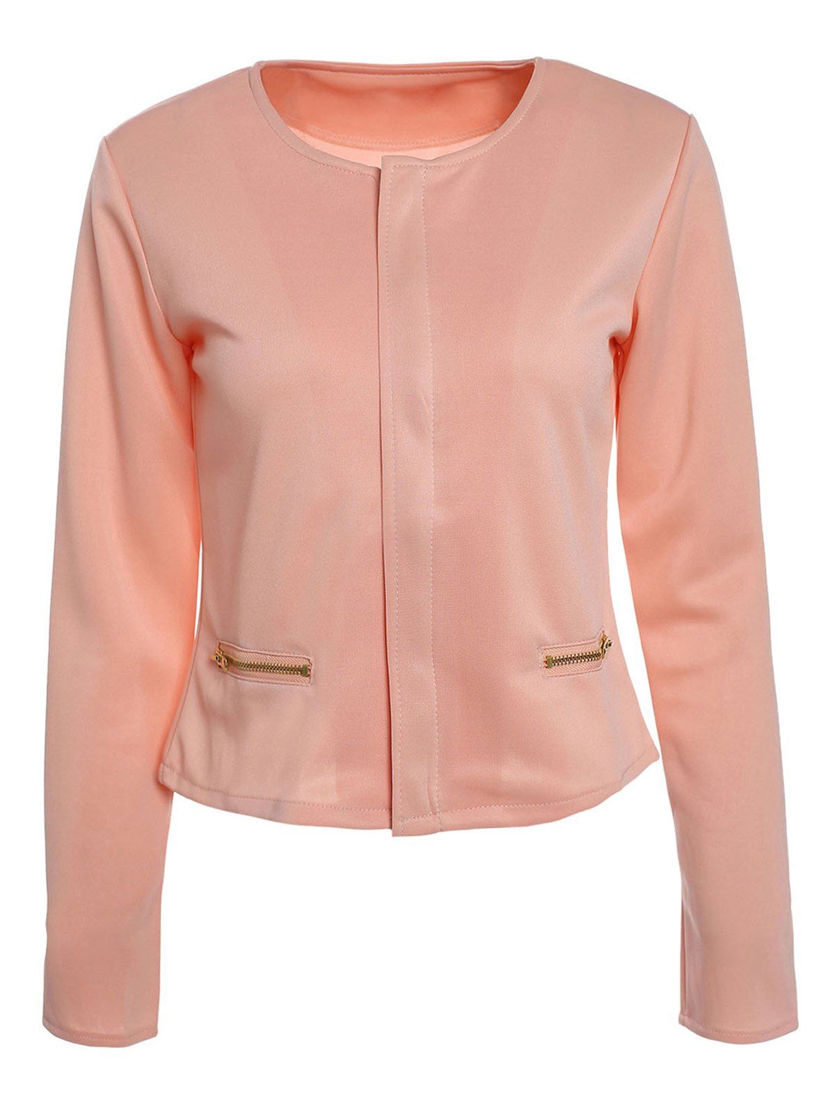 [68 OFF] Casual Round Collar Long Sleeve Zippered Jacket For Women