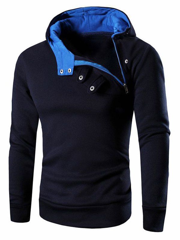 

Button and Zipper Design Long Sleeve Hoodie For Men, Cadetblue